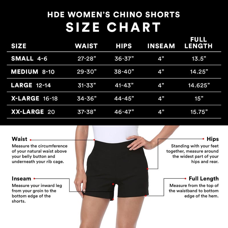 HDE Chino Shorts for Women 4" Inseam Elastic High Waisted Casual Summer Shorts Black - XXL - Image 3